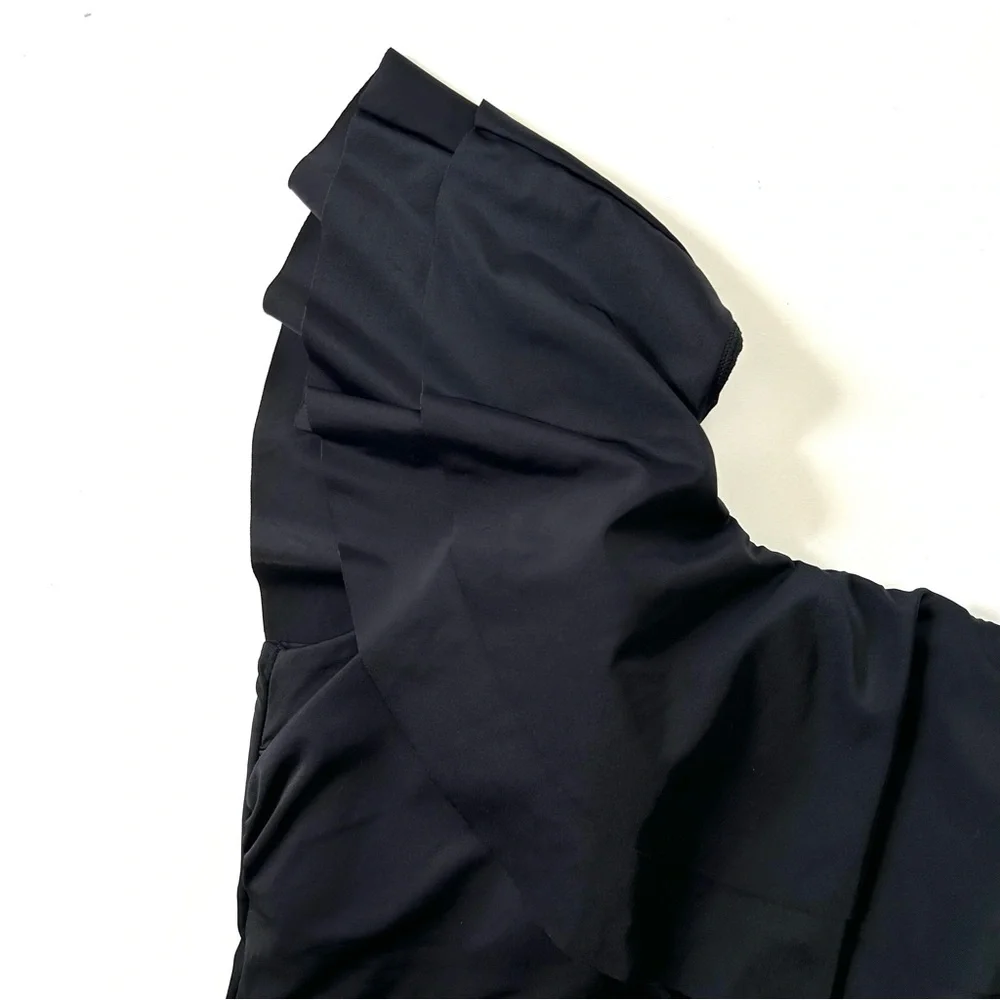 Lane Bryant Cacique Black One Shoulder Ruffle No Wire Repreve One Piece Swimsuit